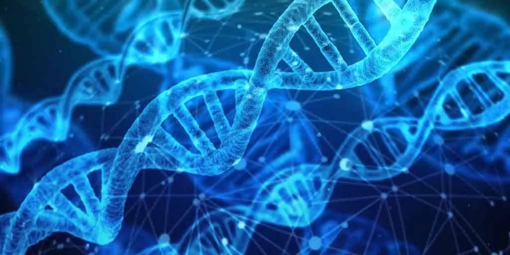 photo of DNA material on a blue background