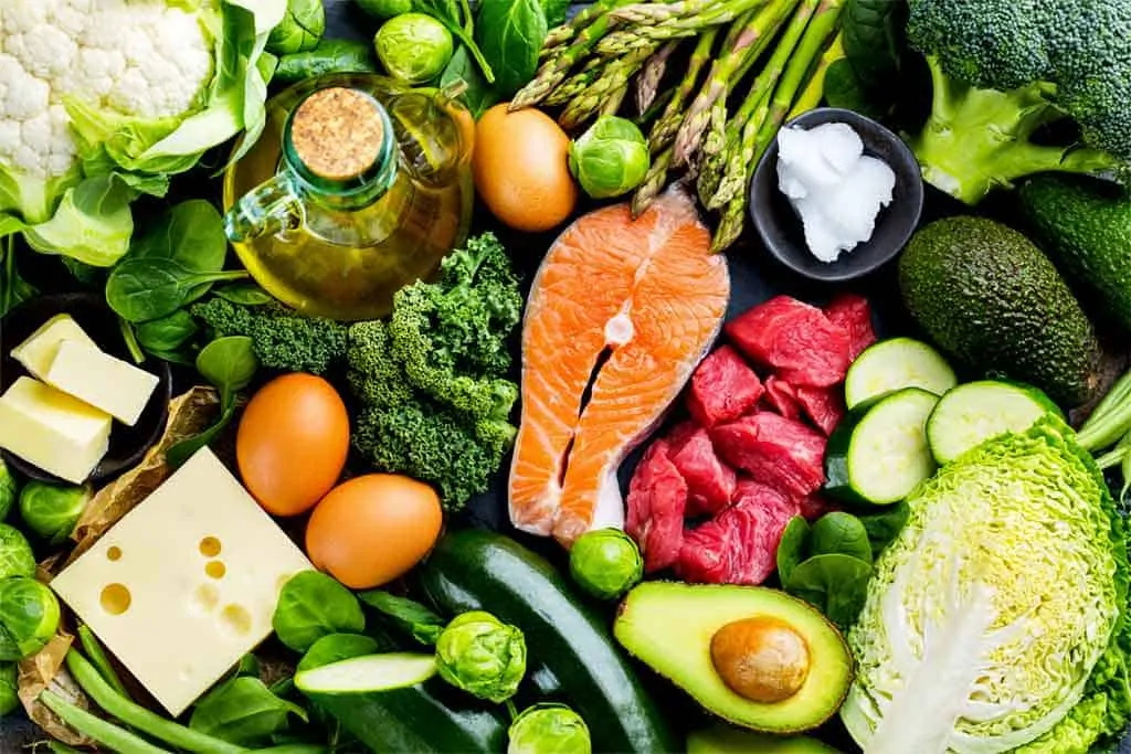 photo of assorted ketogenic foods that are eaten on a keto diet; keto diet for cancer.