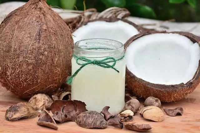 photo of coconut oil with coconuts which reflects the topic of the page - best fats to eat on a keto diet