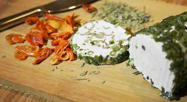photo of goats cheese on a board.
